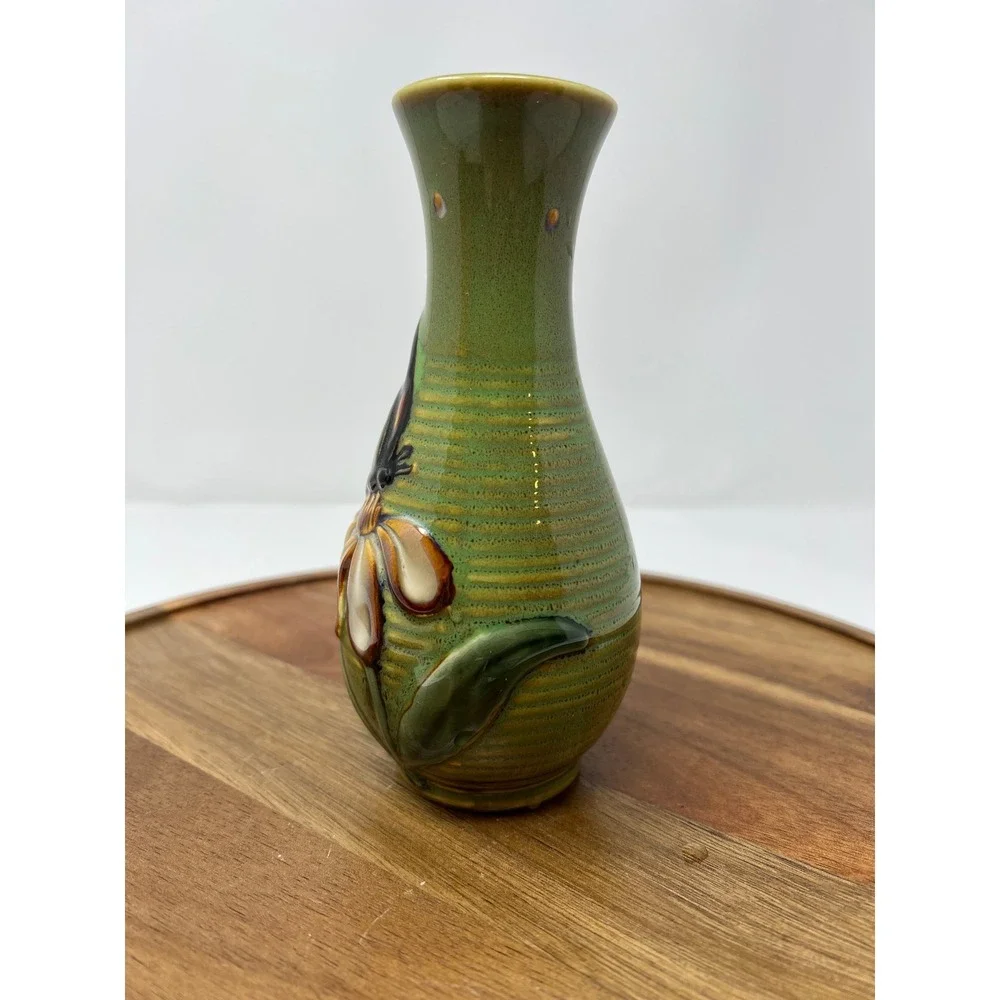 Green Ceramic Butterfly Flower Bud Vase Tabletop Accent‎ Decor